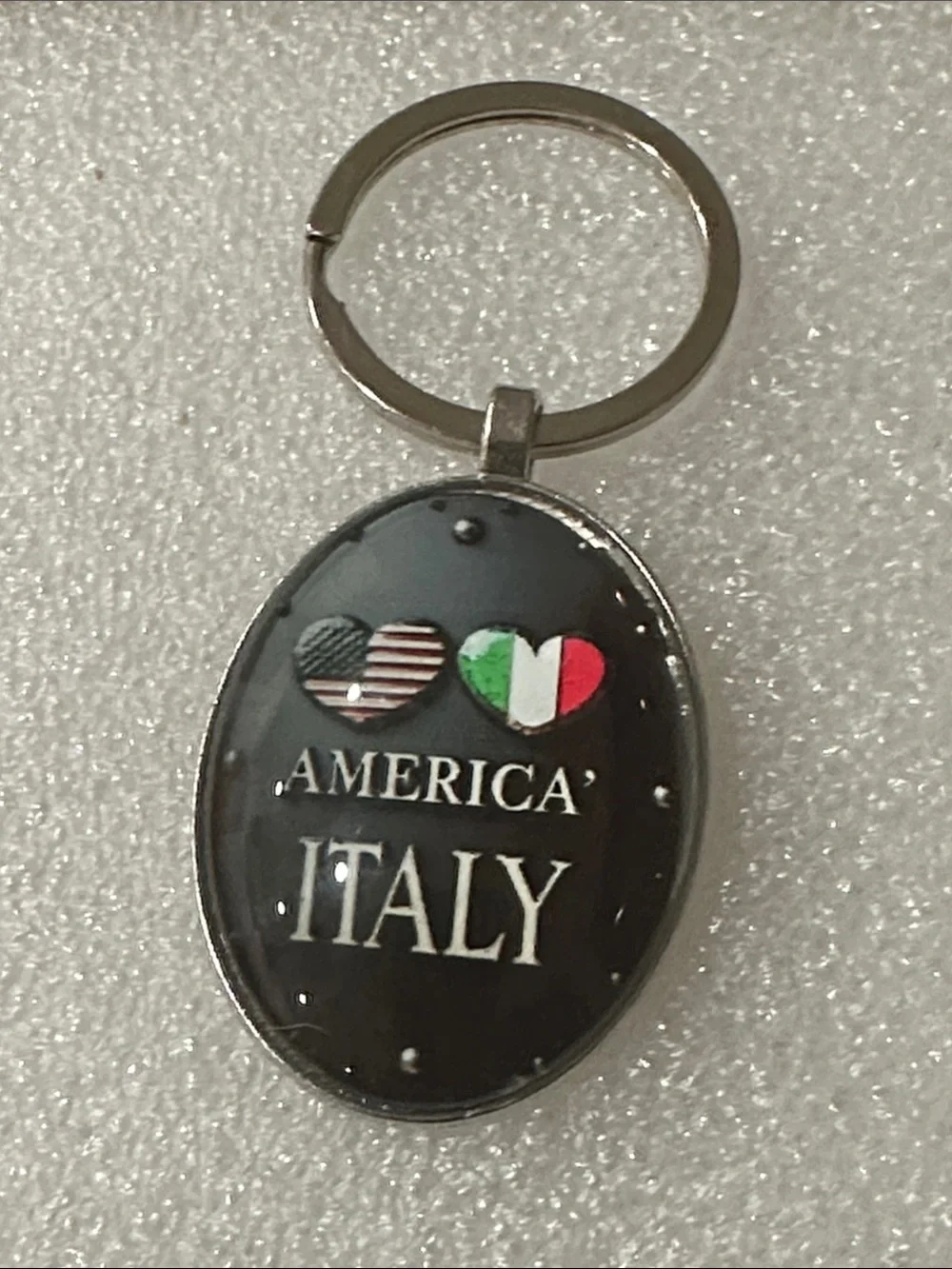 America Italy Heart Flag Keychain - Black